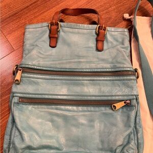 Fossil Light Blue Leather Crossbody Explorer Bag